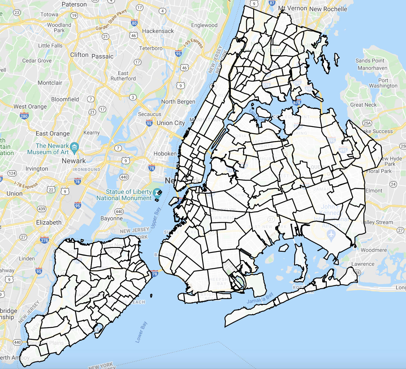 Многоугольная карта Нью-Йорка (Источник Google Map + Автор)