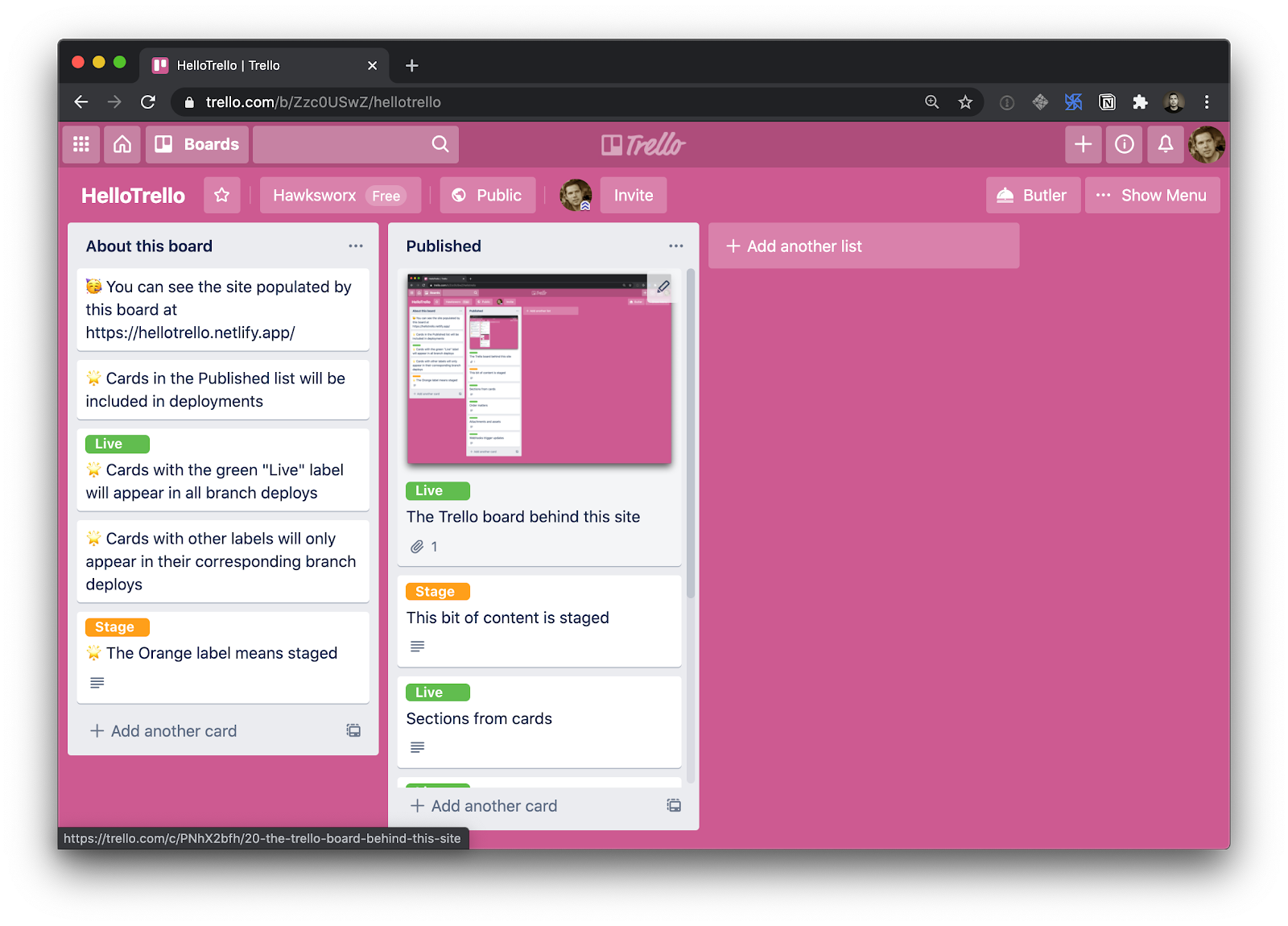 Метка показывает в Trello, какой контент является "stage", а какой "live".