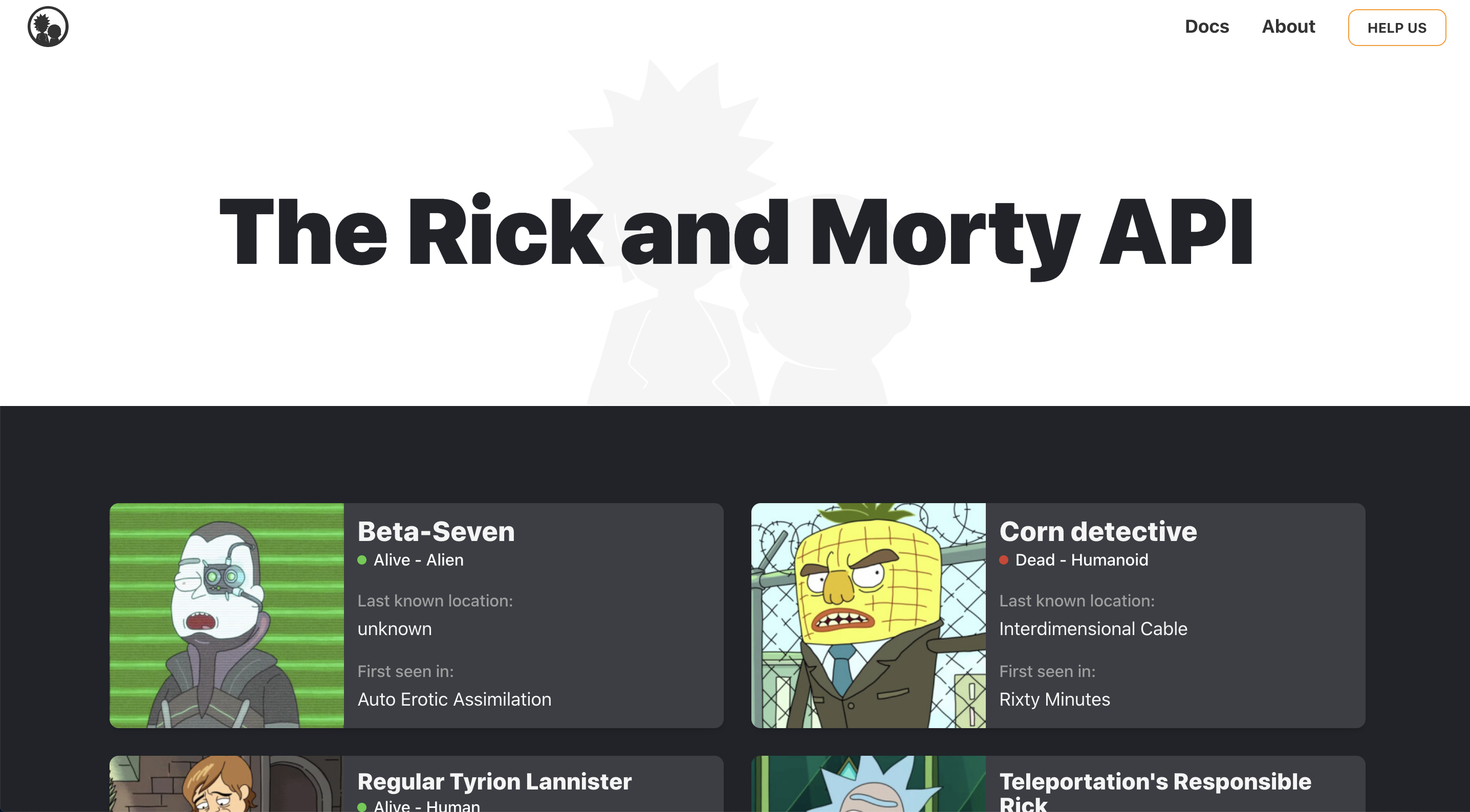 Главный сайт Rick and Morty API