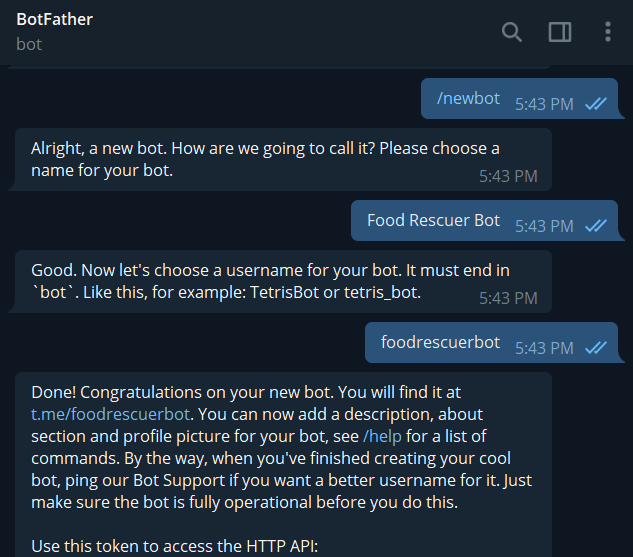 Первое общение с BotFather - «one bot to rule them all»!