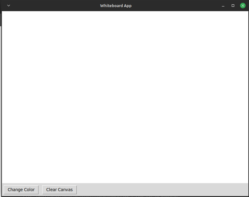 Окно приложения с пустым холстом и двумя кнопками, одна для изменения цвета, а другая для очистки холста.