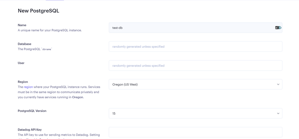 Создание новой базы данных PostgreSQL