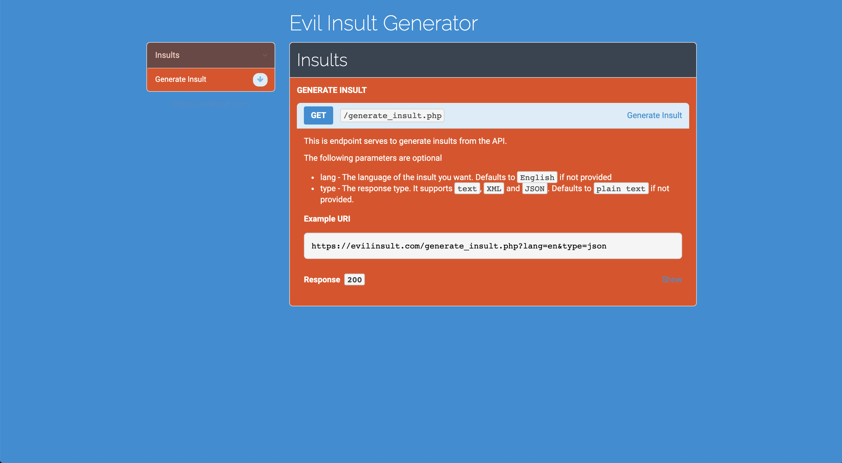 Документация по API Evil Insult Generator