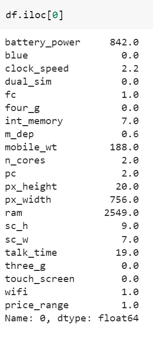 Извлечение 1-й строки DataFrame