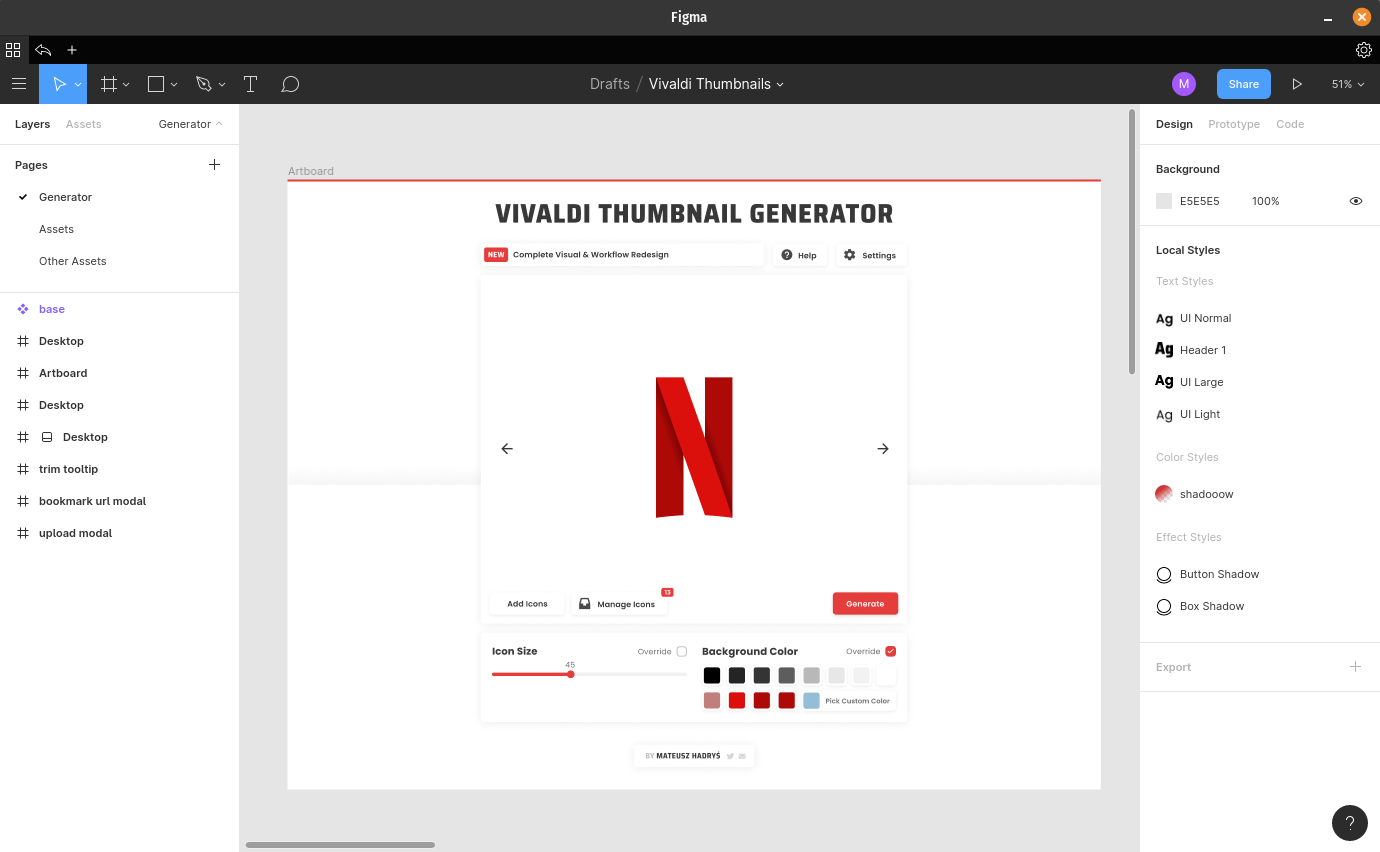 Дизайн для одного из моих побочных проектов - генератор пользовательских миниатюр для браузера Vivaldi.