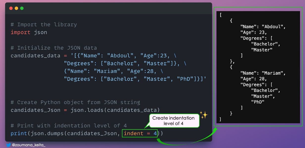 Красивая печать данных JSON