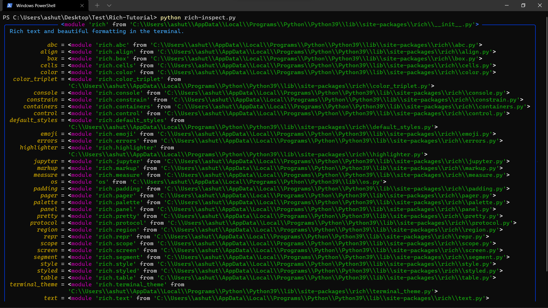 Консоль пайтон. Rich Python. Библиотеки с объектами в питоне. Цвета библиотеки Rich Python. Красивый вывод Python.